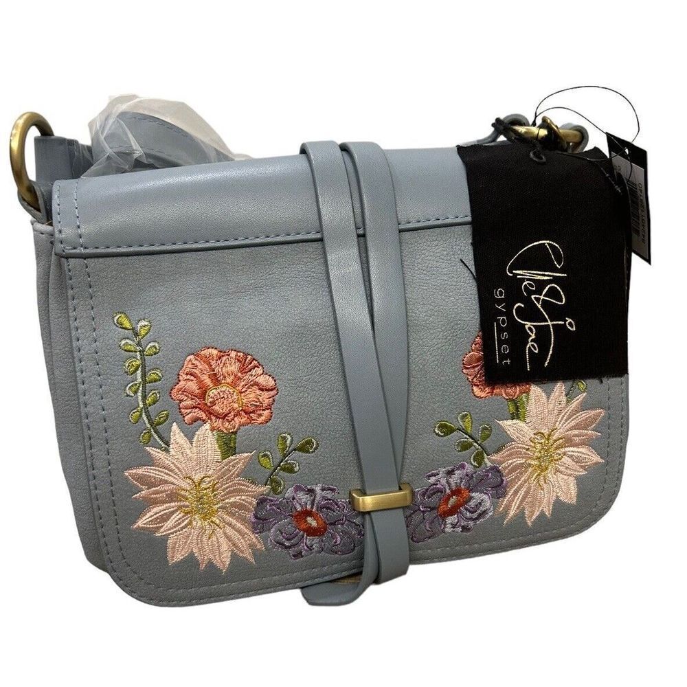 Cleobella Sky Blue Embroidered Floral Crossbody Bag